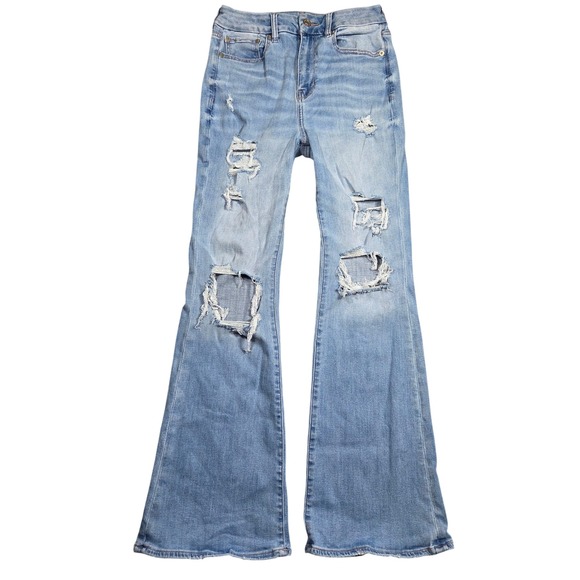 American Eagle Outfitters Denim - American Eagle Curvy Super High Rise Flare Jeans Light Wash Womens 4 Boho Preppy